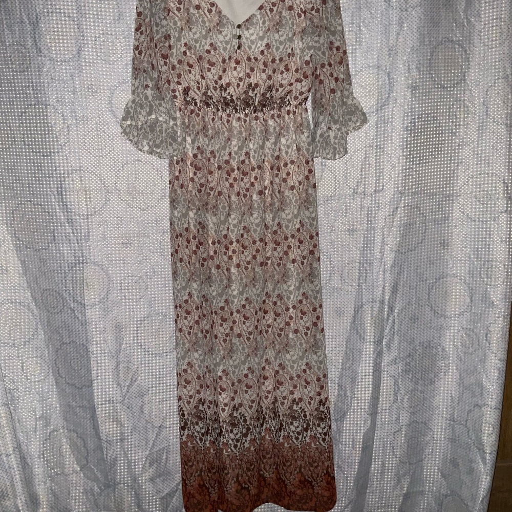 Love Reign Elegant White and Brown Maxi Dress